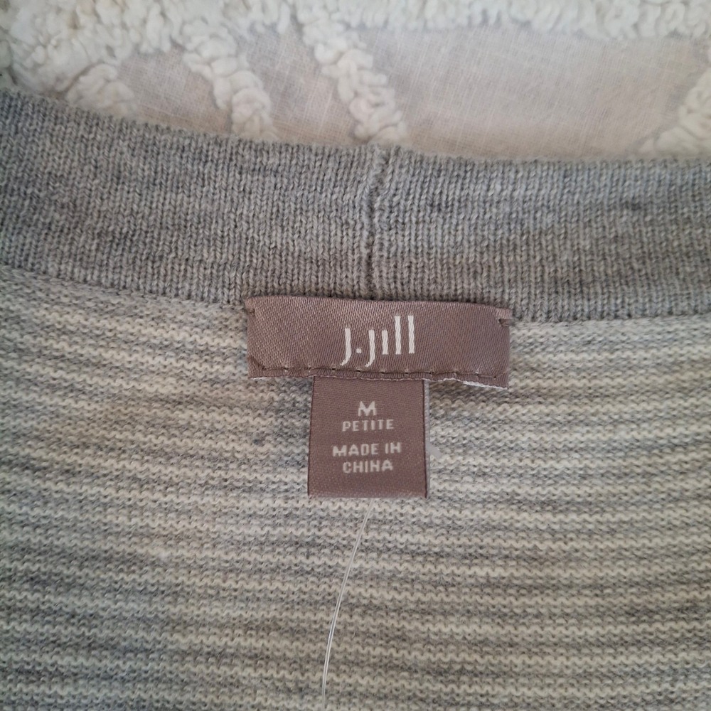 J. Jill Striped Wool Blend Cardigan Sweater Grey Yellow Trim Petite Medium NWT - Picture 4 of 9